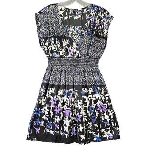 Lily White Black Floral Mini Dress Stretch Elastic Waist Sleeveless Women Size L